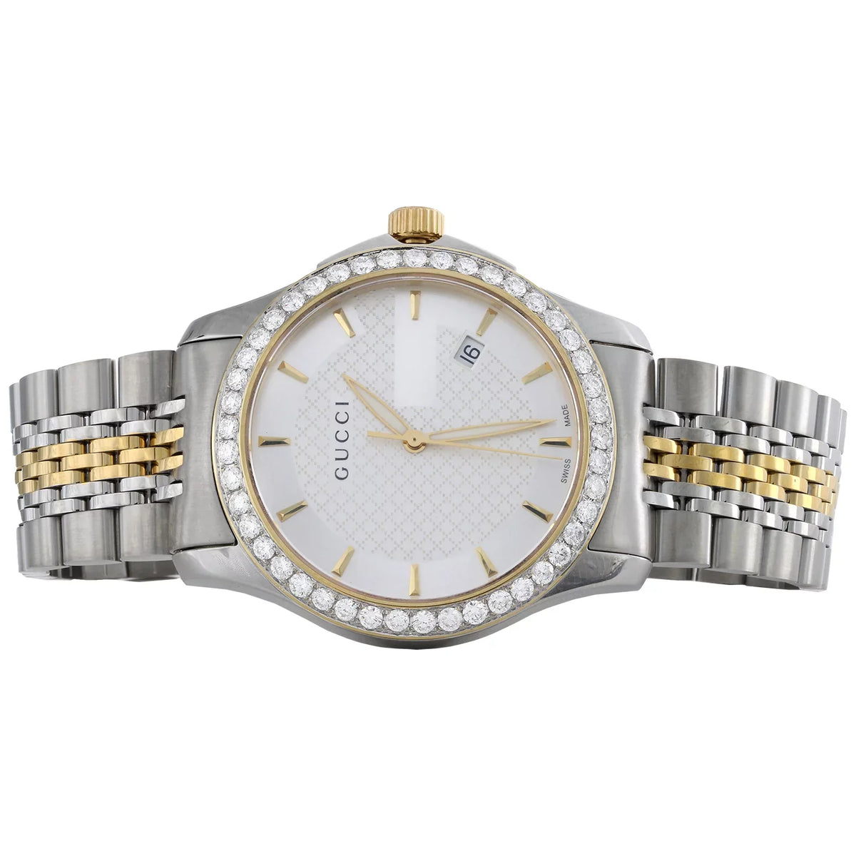 Gucci Ya126409 Diamond Watch G-Timeless 38mm Two Tone Yellow S. Steel PVD 2 CT.