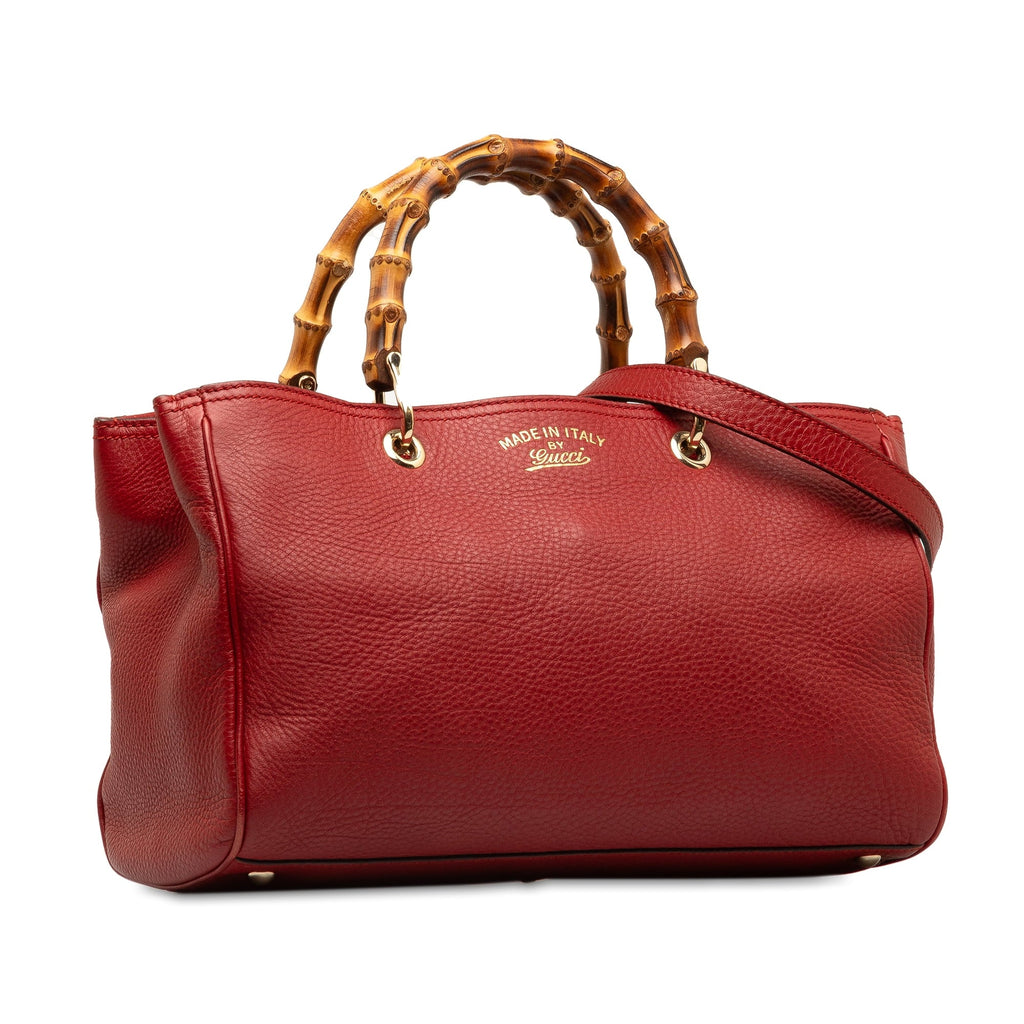 Pre-Owned Authenticated Gucci Medium Bamboo Shopper Calf Leather Red Satchel Unisex (Good)