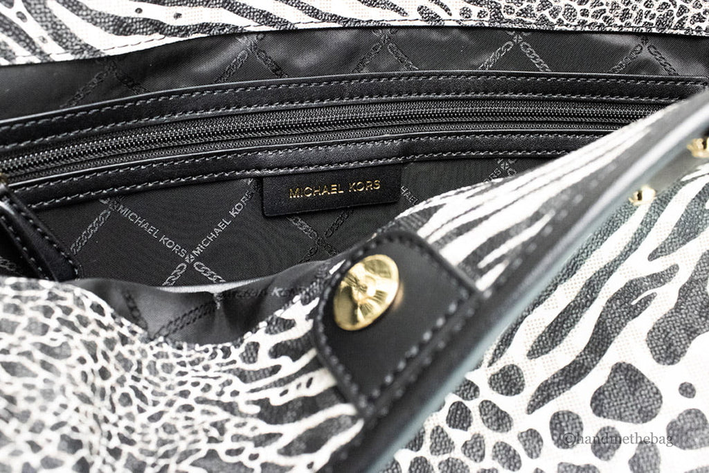 Michael Kors Carter Large Black Animal Print PVC Open Tote Shoulder Purse Bag