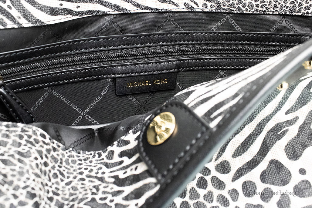Michael Kors Carter Large Black Animal Print PVC Open Tote Shoulder Purse Bag