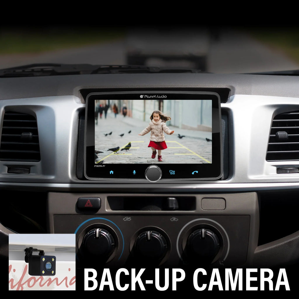 Planet Audio P70CPA-PCF Car Stereo - Apple CarPlay, Android Auto, Single Din, 7 Inch Touchscreen, Bluetooth, No CD DVD Player, AM/FM Radio Receiver, Backup Camera