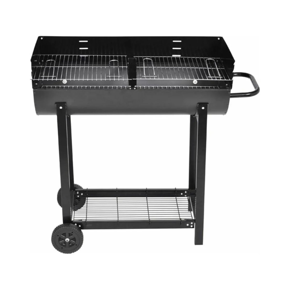 Dcenta Charcoal BBQ Stand with Lower Shelf and Rims Steel Barbecue Grill Black for Camping Cooking, Grilling, Smoking, Picnic, Hiking, Party, Garden, Patio 39.4 Inch Length