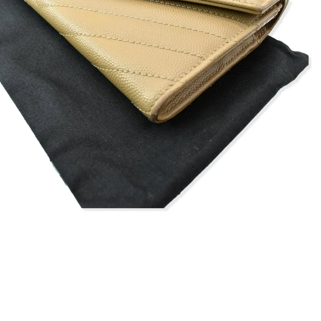 Pre-owned YVES SAINT LAURENT Monogram Grain De Poudre Wallet Beige