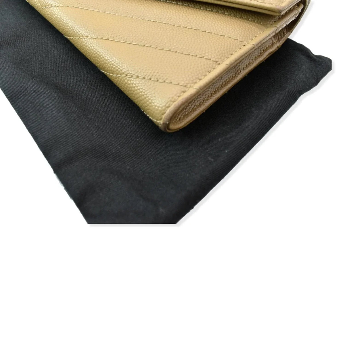 Pre-owned YVES SAINT LAURENT Monogram Grain De Poudre Wallet Beige