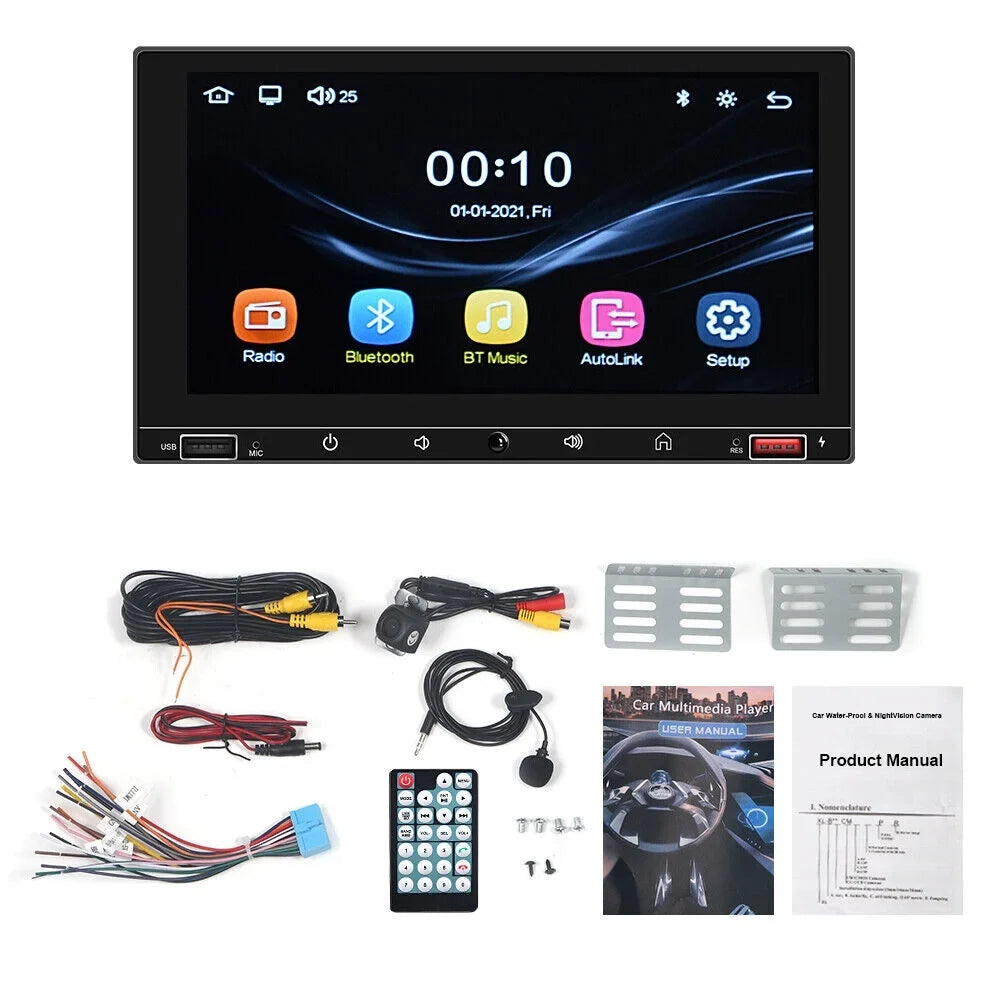 KingFurt 7" Double Din Car Stereo with Apple Carplay & Android Auto Play MP5 Camera HD Screen, FM Radio, Mirror Link