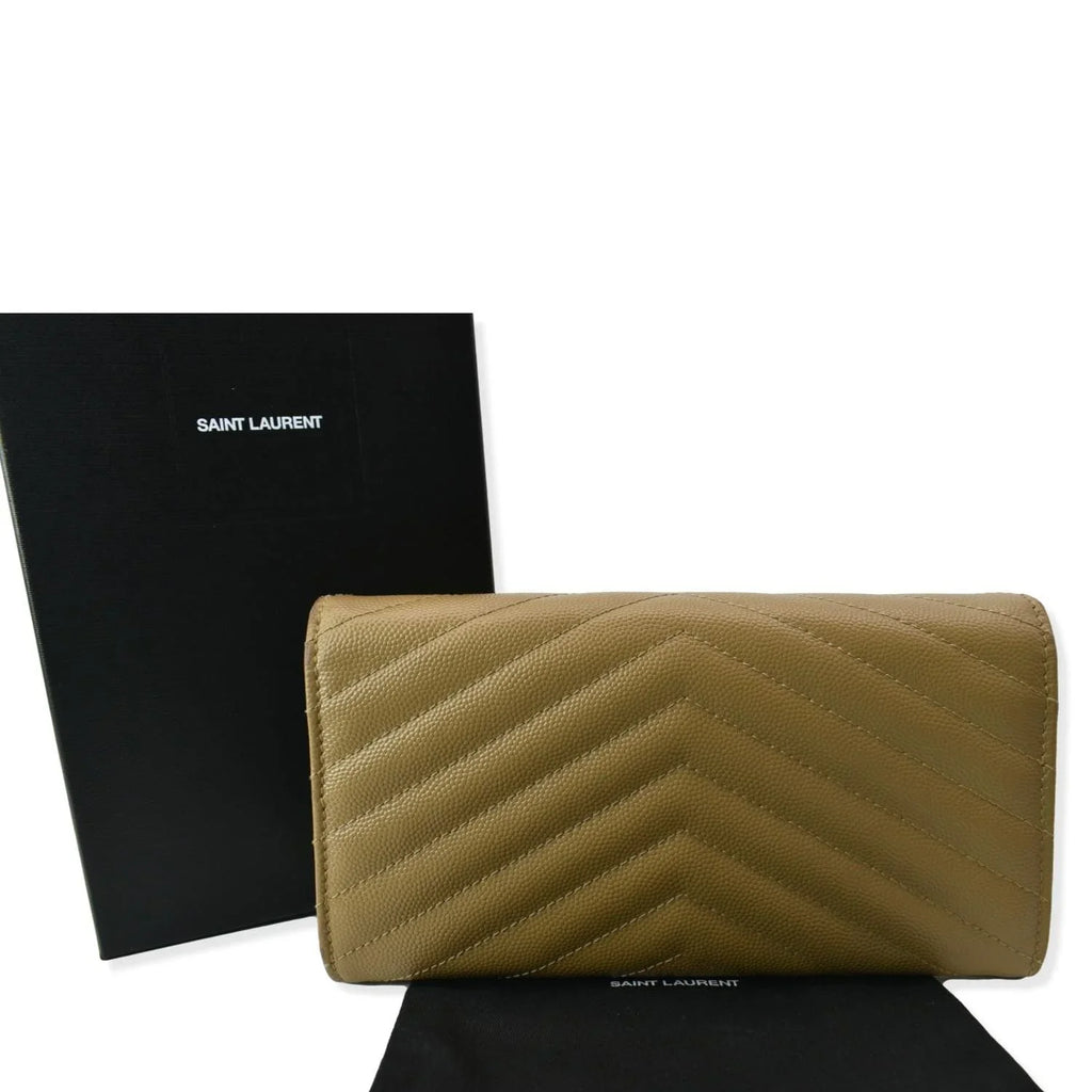 Pre-owned YVES SAINT LAURENT Monogram Grain De Poudre Wallet Beige
