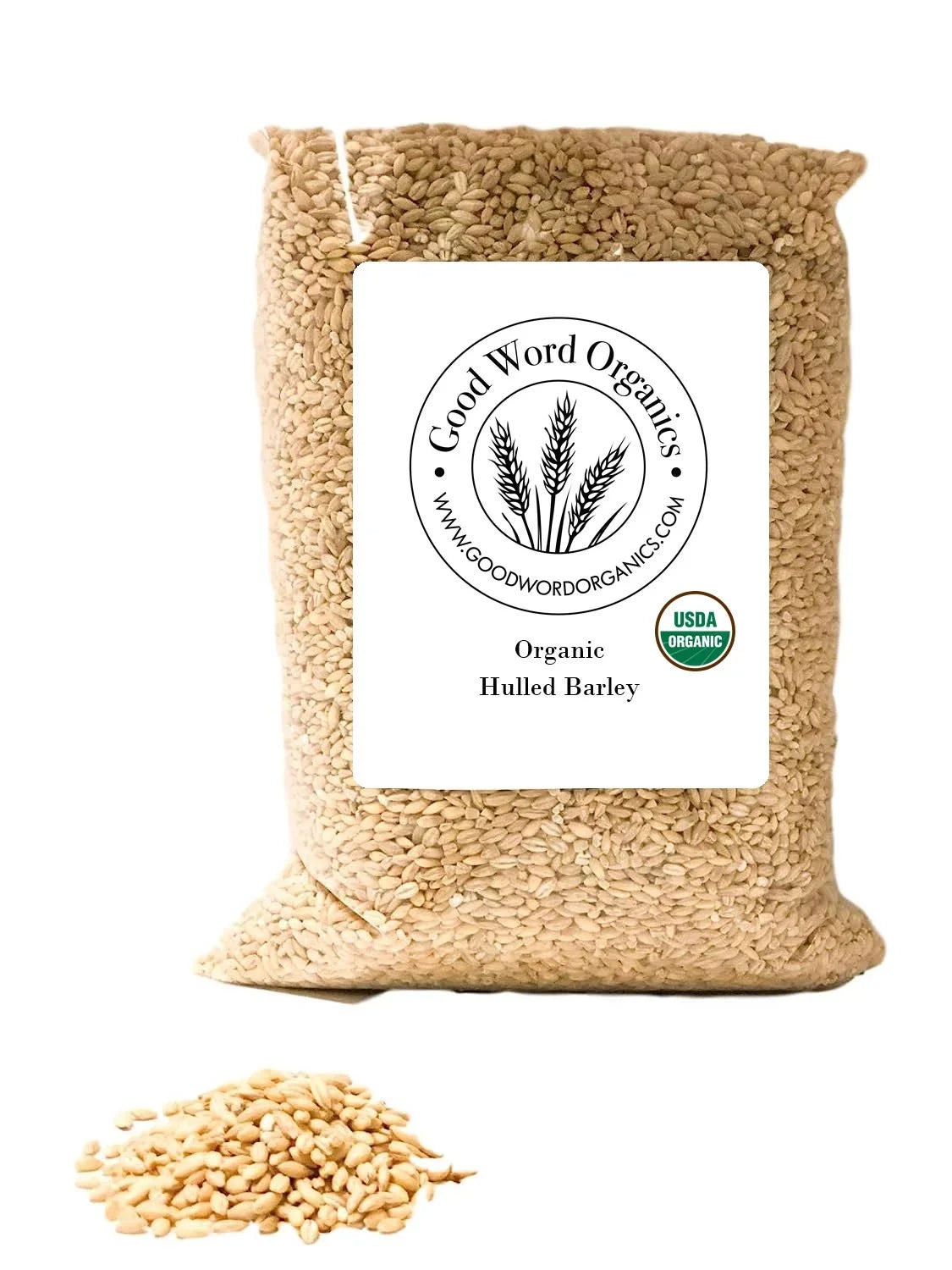 Good Word Organics Hulled Barley 5 lbs High Fiber Certified Organic Non-GMO USA Bulk Grain