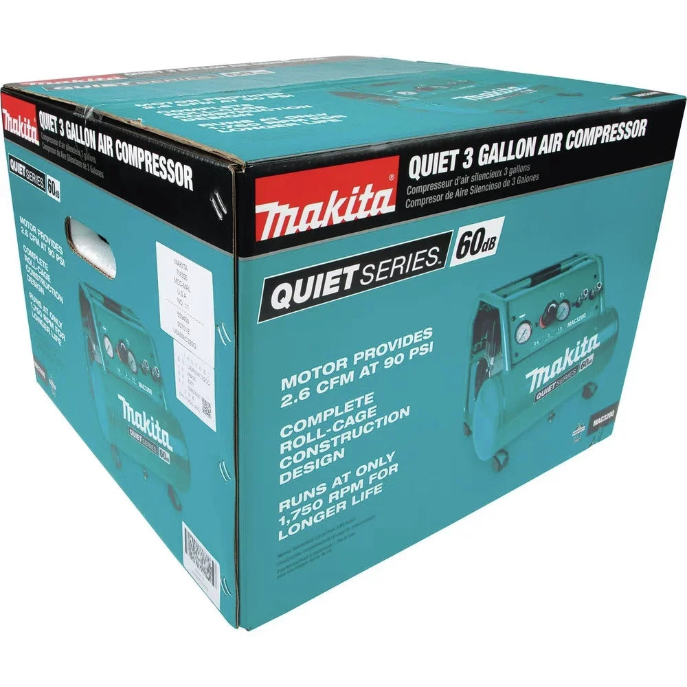 Makita MAC320Q Quiet Series 1-1/2 HP 3 Gallon Oil-Free Hand Carry Air Compressor