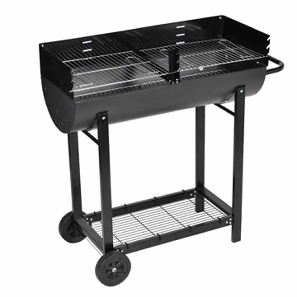 Dcenta Charcoal BBQ Stand with Lower Shelf and Rims Steel Barbecue Grill Black for Camping Cooking, Grilling, Smoking, Picnic, Hiking, Party, Garden, Patio 39.4 Inch Length