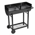 Dcenta Charcoal BBQ Stand with Lower Shelf and Rims Steel Barbecue Grill Black for Camping Cooking, Grilling, Smoking, Picnic, Hiking, Party, Garden, Patio 39.4 Inch Length