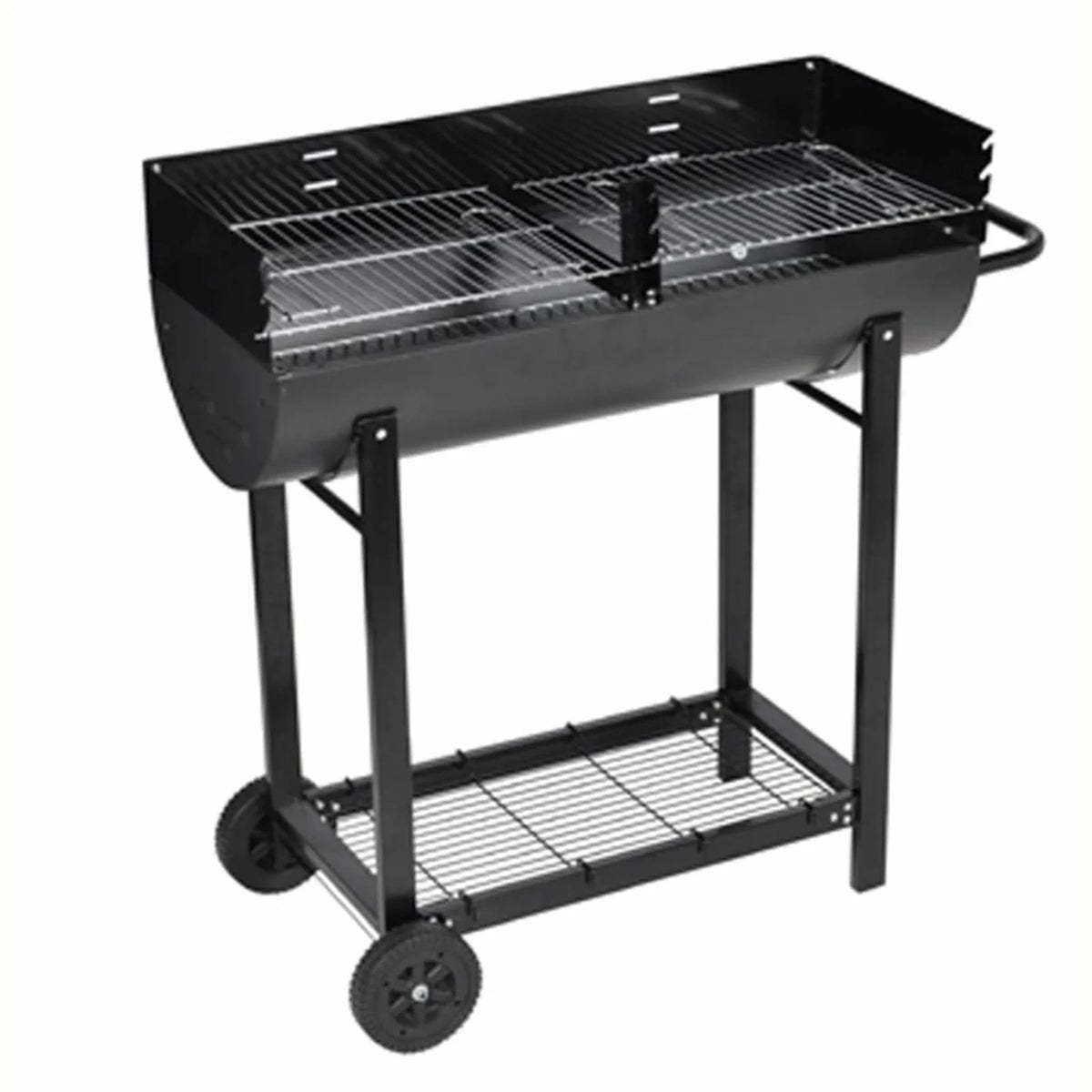 Dcenta Charcoal BBQ Stand with Lower Shelf and Rims Steel Barbecue Grill Black for Camping Cooking, Grilling, Smoking, Picnic, Hiking, Party, Garden, Patio 39.4 Inch Length