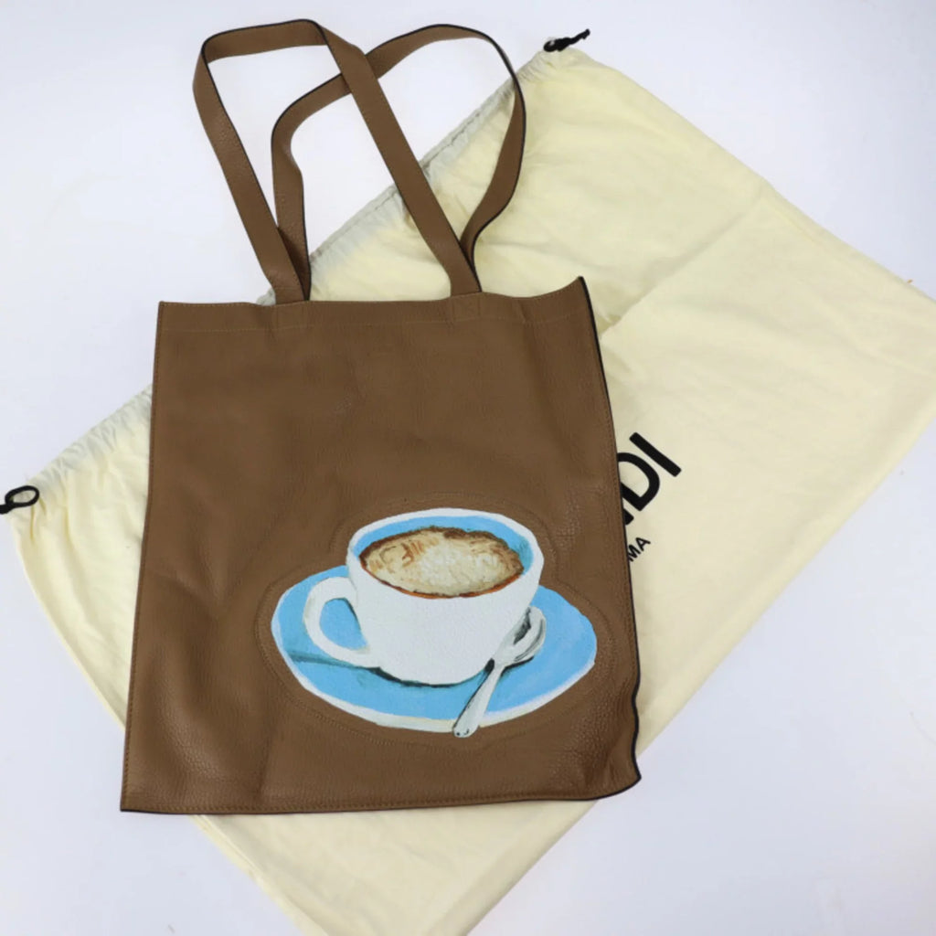 Pre-Owned FENDI Fendi Tote Bag 7VA426 Leather Brown Series Shoulder Coffee Cup Pattern (Like New)