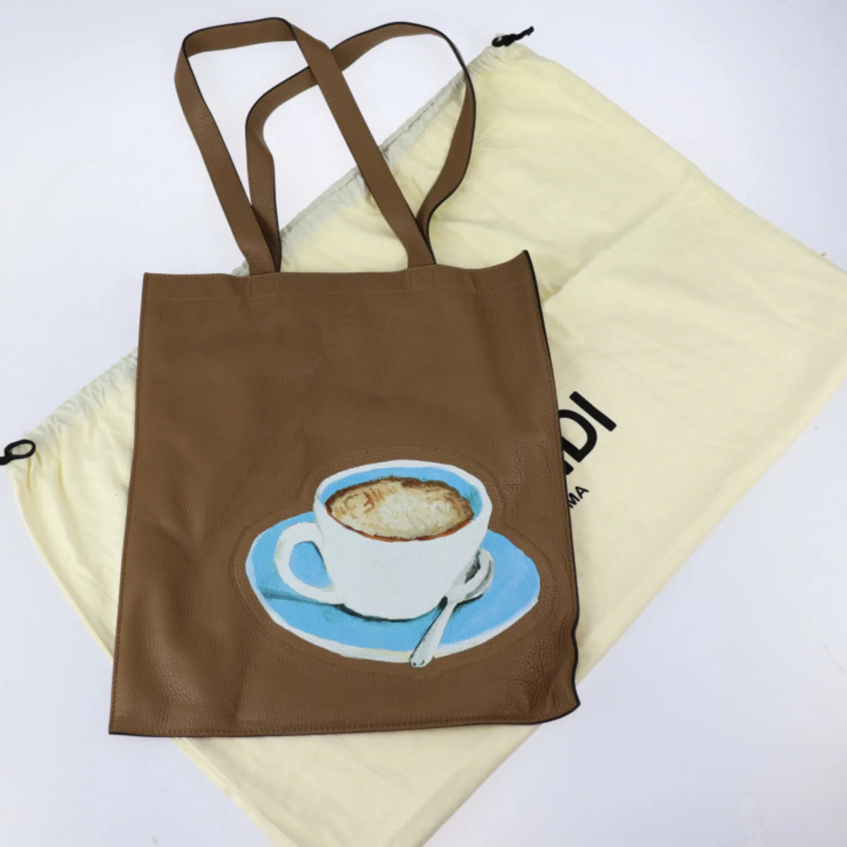Pre-Owned FENDI Fendi Tote Bag 7VA426 Leather Brown Series Shoulder Coffee Cup Pattern (Like New)