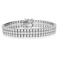 Prong Set Designer Bracelet with Three Rows of Artificial Round Brilliant Diamonds by Diamond Essence set in Sterling Silver