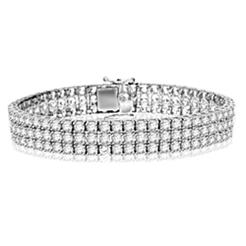Prong Set Designer Bracelet with Three Rows of Artificial Round Brilliant Diamonds by Diamond Essence set in Sterling Silver