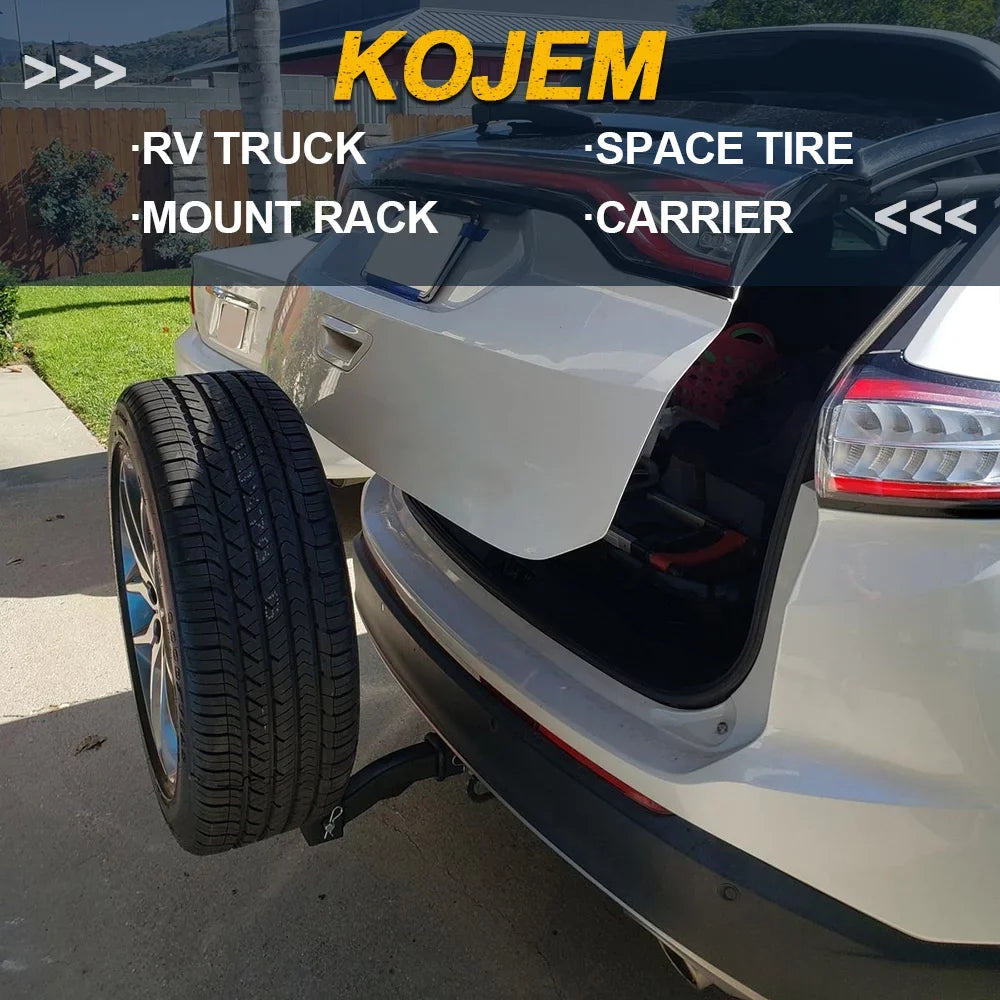 KOJEM Universal Trailer Hitch Spare Tire Carrier Fits All 2" Receivers RV Truck Car Tire Rack 24" High Hitch Spare Tire Mount