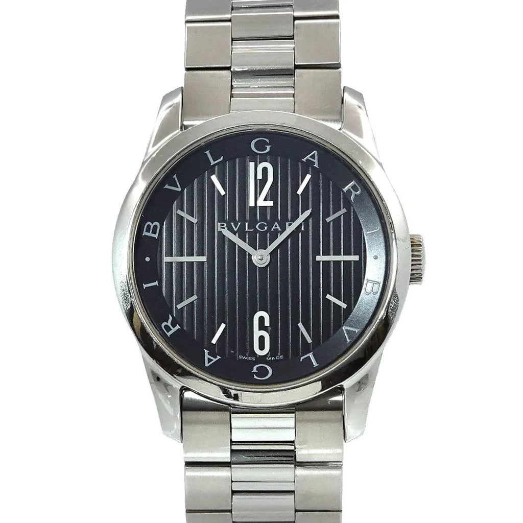 Pre-Owned Bulgari BVLGARI Solotempo ST37S Men's Watch Black Dial Quartz (Good)
