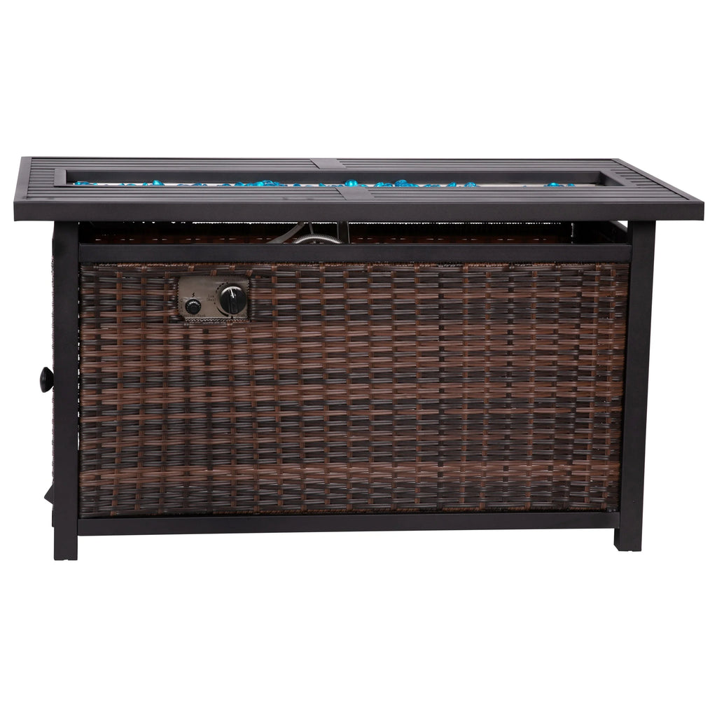 Lancaster Home Outdoor 50,000 BTU Fire Table with Steel Top and Wicker Base
