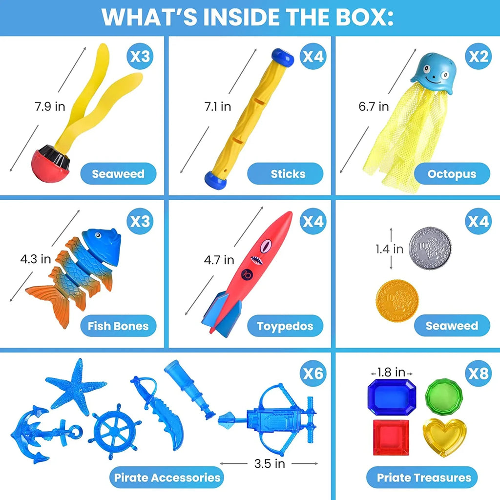Fun Little Toys 34PCS Swimming Pool for Kids Water Toys for Backyard, Diving Toys for Kids Pool Toys