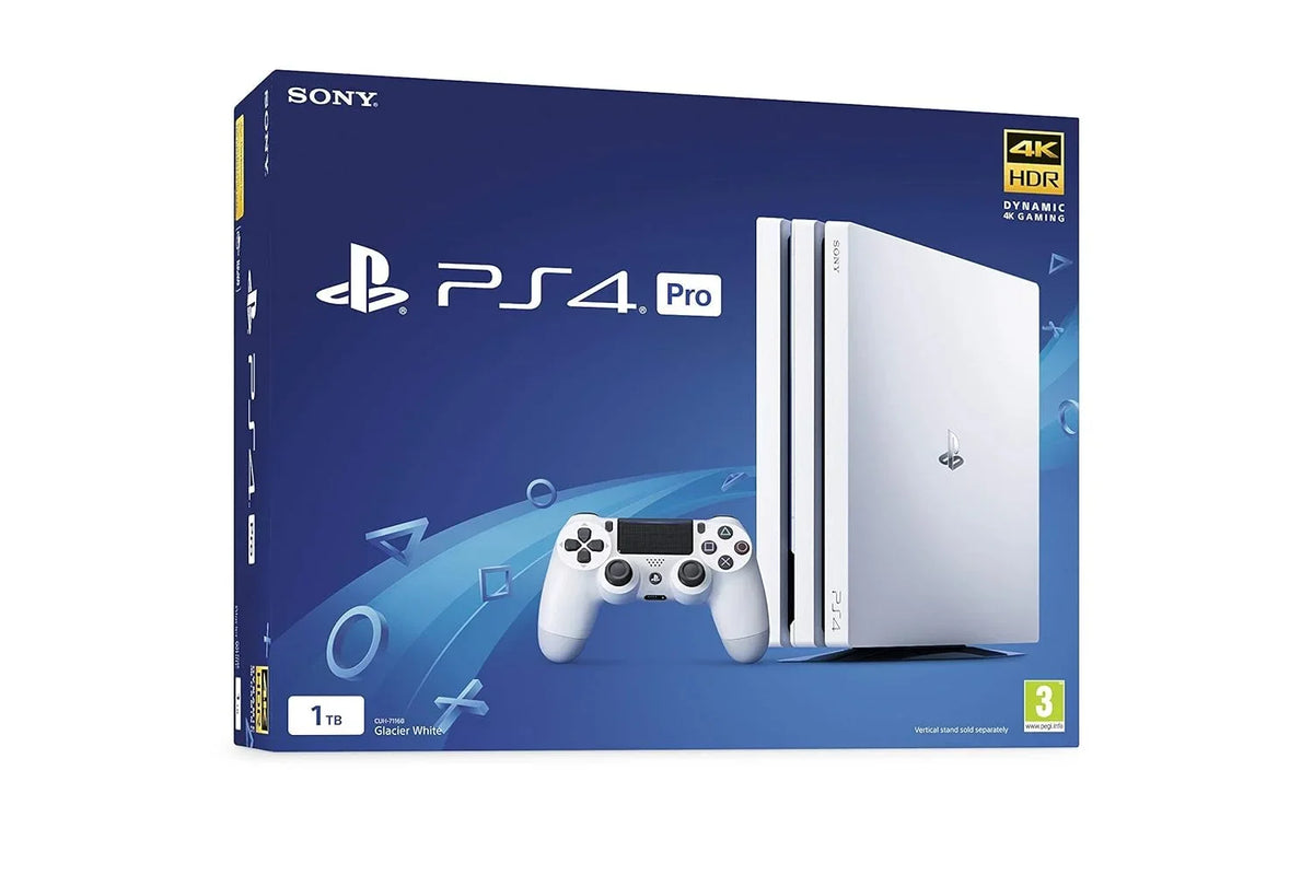 Pre-Owned Sony PlayStation 4 Pro 1TB Gaming Console Glacier White Headset 2 Controller With BOLT AXTION Cleaning Kit Bundle (Refurbished: Like New)