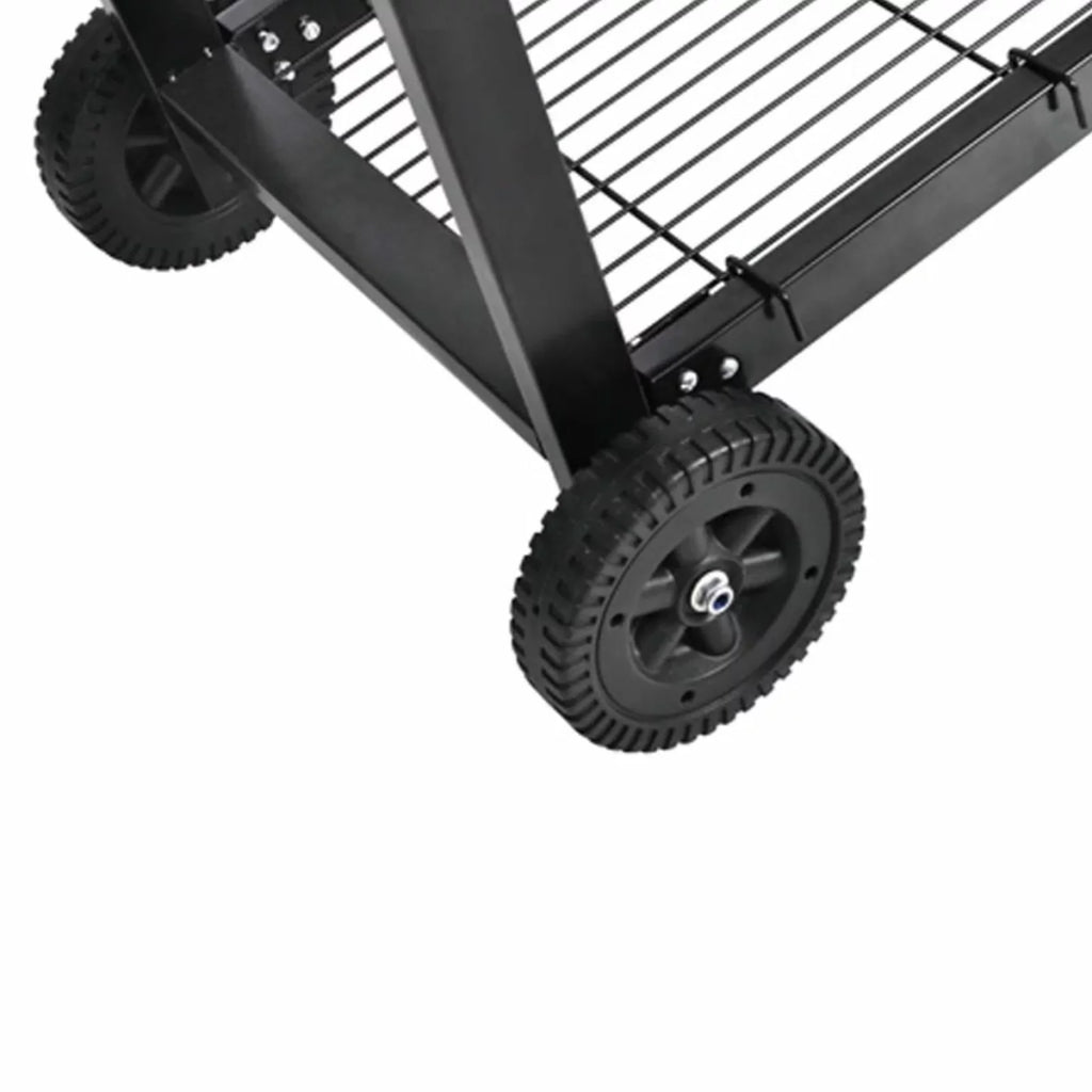 Dcenta Charcoal BBQ Stand with Lower Shelf and Rims Steel Barbecue Grill Black for Camping Cooking, Grilling, Smoking, Picnic, Hiking, Party, Garden, Patio 39.4 Inch Length