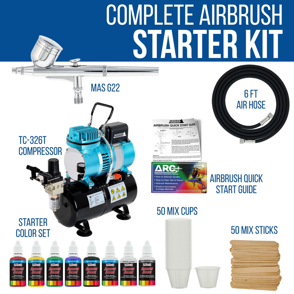 Master Airbrush Dual Fan Air Storage Tank Compressor Kit with Gravity Feed Airbrush, 6 Color Acrylic Paint Artist Set