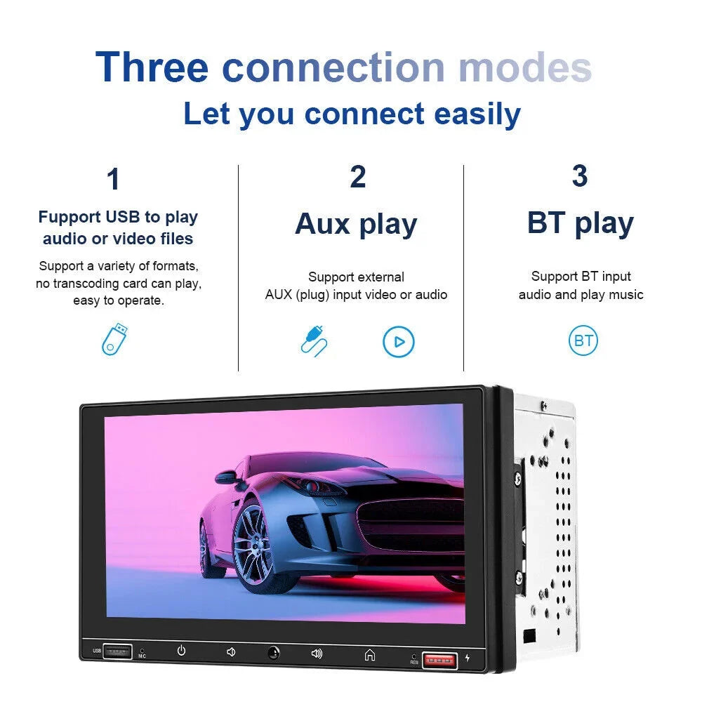 KingFurt 7" Double Din Car Stereo with Apple Carplay & Android Auto Play MP5 Camera HD Screen, FM Radio, Mirror Link