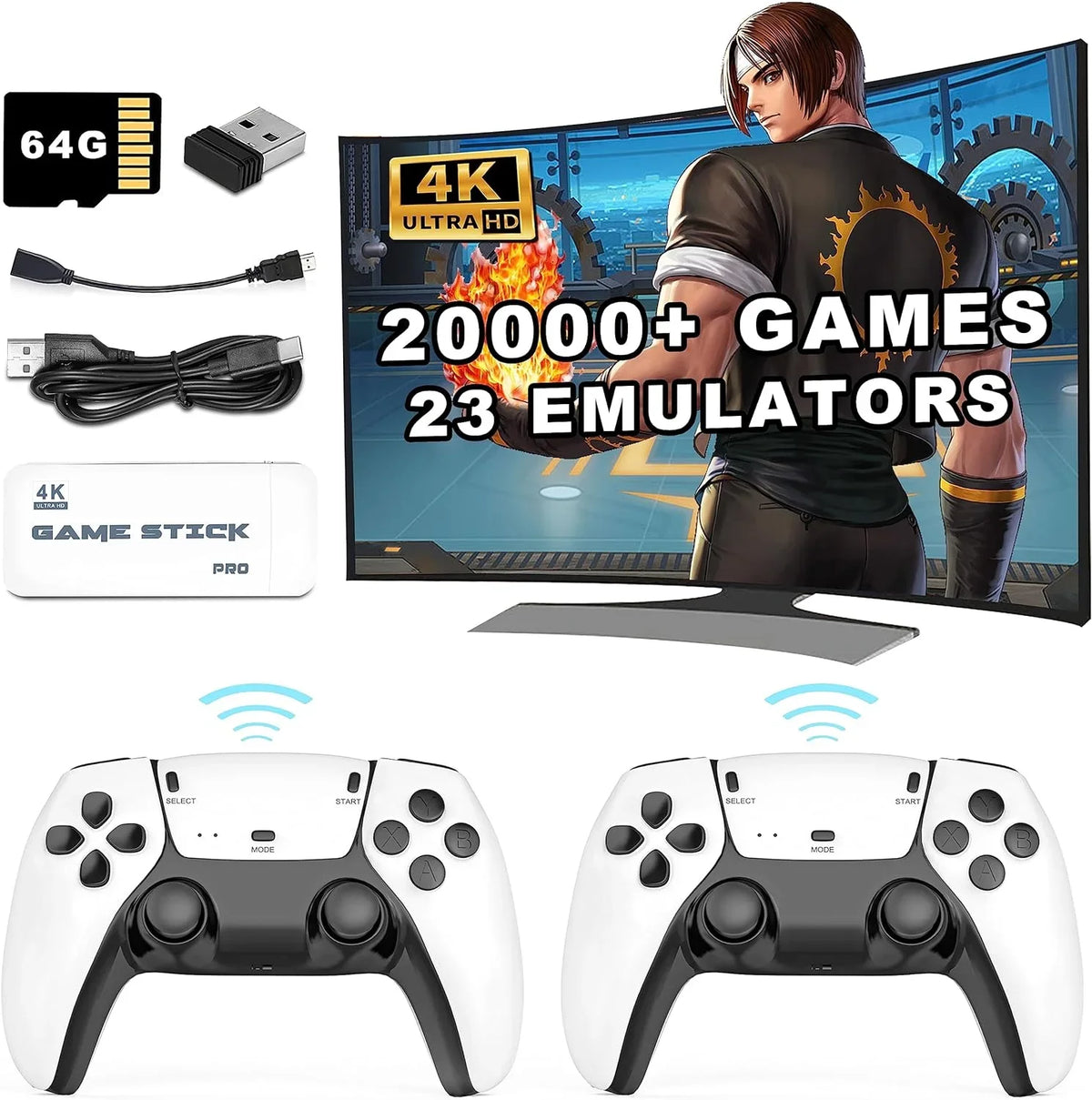 New dual joystick console controller, TV HDMI HD 4K TV console PS1 double play controller, more than 20,000 games, 4K HDMI output and wireless controller relive classic games.