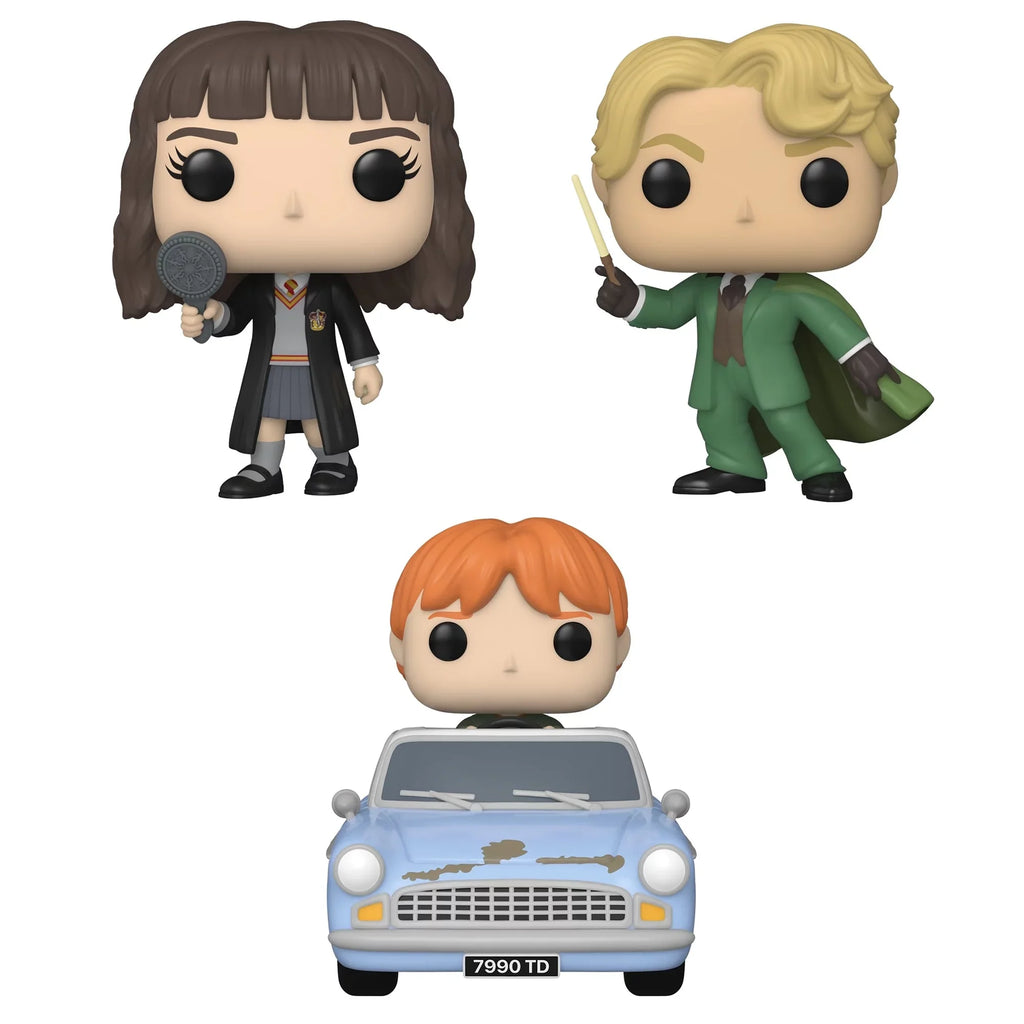 Funko POP! Movies: Harry Potter The Chamber of Secrets 20th Anniversary Collectors Set - Includes: Gilderoy Lockheart, Hermione Granger With Mirror, & Ron Weasley In Flying Car