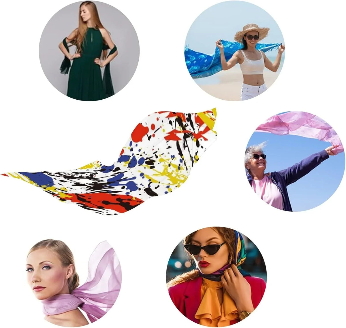 Hyjoy Abstract Grunge Style Long Silk Neck Scarf Lightweight Shawl Wrap Scarves for Women Girls