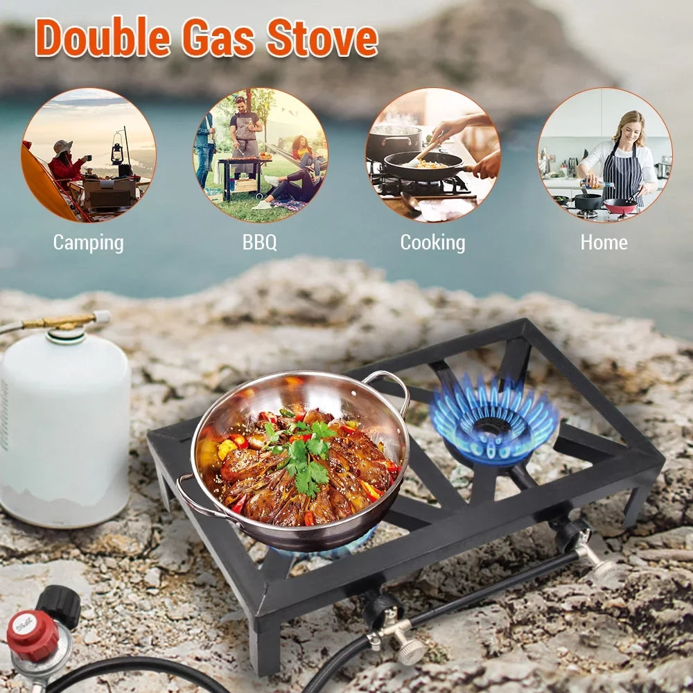 Lixada Propane Gas Cast Iron Stove Double Size for Patio BBQ Camping Cooking Standard