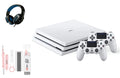 Pre-Owned Sony PlayStation 4 Pro 1TB Gaming Console Glacier White Headset 2 Controller With BOLT AXTION Cleaning Kit Bundle (Refurbished: Like New)
