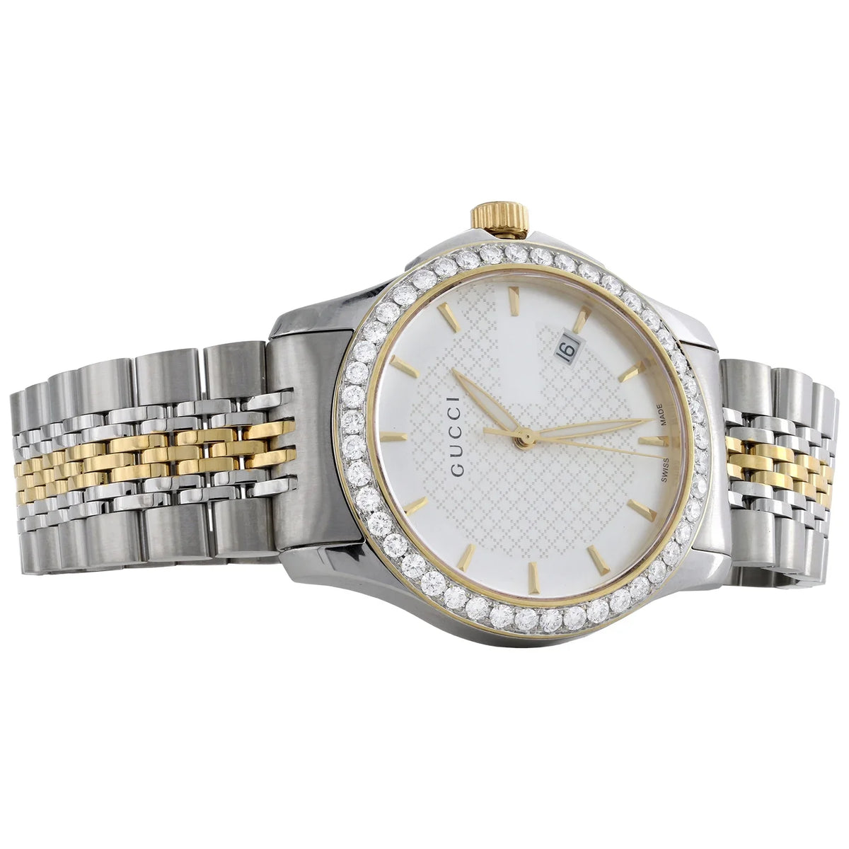 Gucci Ya126409 Diamond Watch G-Timeless 38mm Two Tone Yellow S. Steel PVD 2 CT.