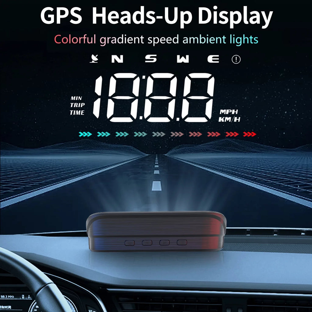 Nebublu Heads-Up Display Digital Speedometer, Car GPS Speed & Direction, Travel Time, Distance, Ambient Light, Overspeed Alarm