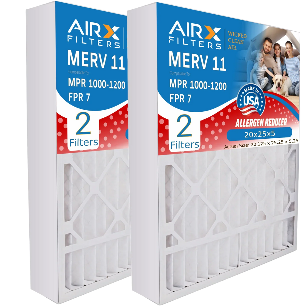 20x25x5 Air Filter MERV 11 Comparable to MPR 1000, MPR 1200 & FPR 7 Compatible with Goodman / Amana M8-1056 Premium USA Made 20x25x5 Furnace Filter MERV 11 - 2 pack by AIRX FILTERS WICKED CLEAN AIR.
