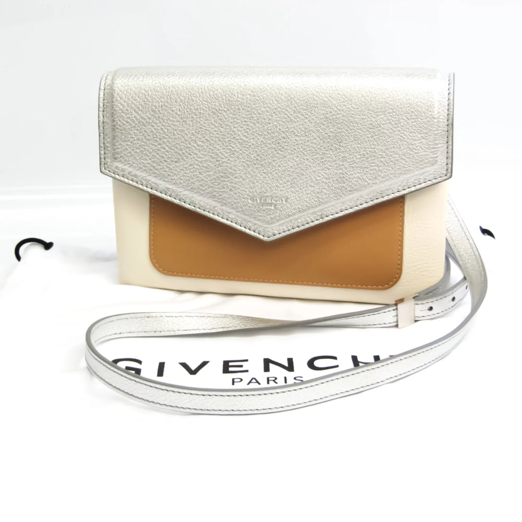 Pre-Owned Givenchy Duetto BB500VB01C Women's Leather Shoulder Bag Beige,Silver (Good)