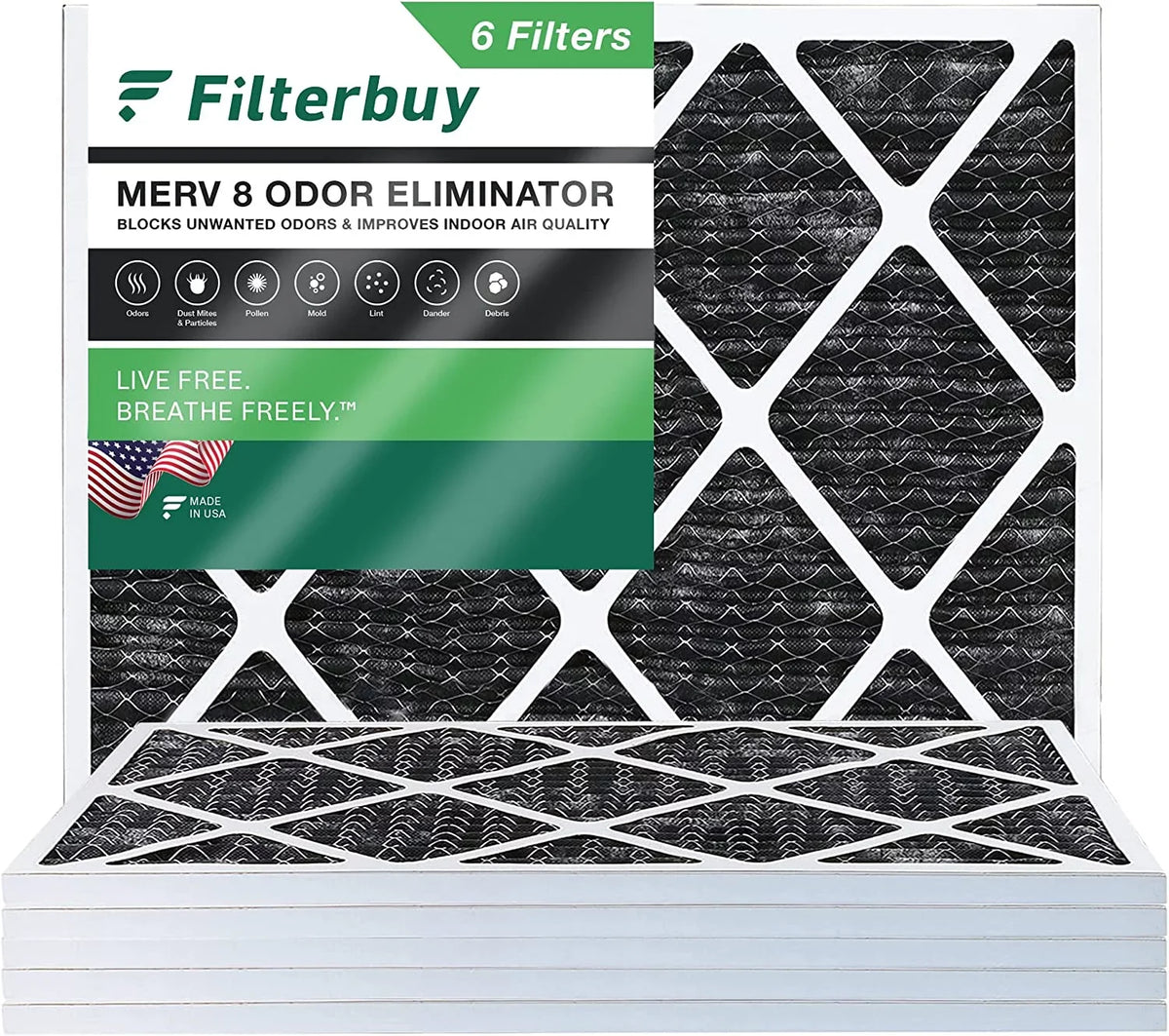 Filterbuy 18x24x1 MERV 8 Odor Eliminator Pleated HVAC AC Furnace Air Filters with Activated Carbon (6-Pack)