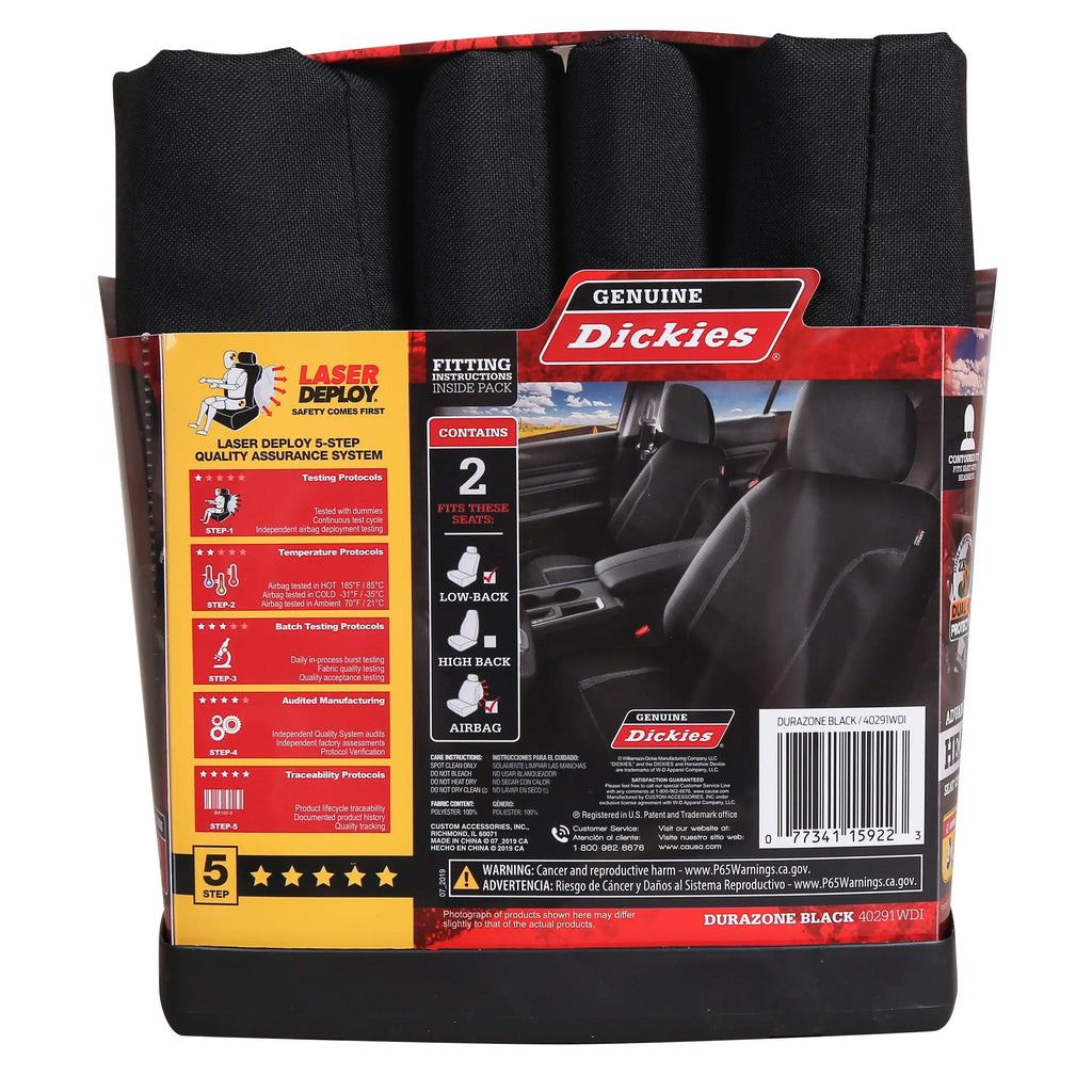Genuine Dickies 2 Piece Durazone Car Chair Covers, Black